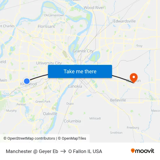 Manchester @ Geyer Eb to O Fallon IL USA map