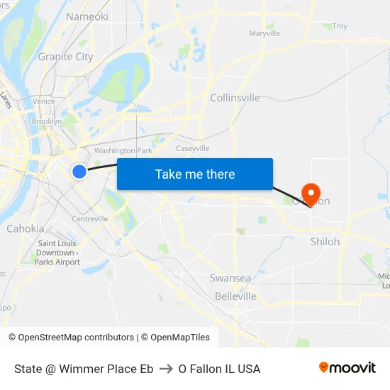 State @ Wimmer Place Eb to O Fallon IL USA map