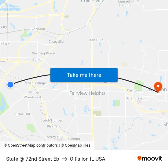 State @ 72nd Street Eb to O Fallon IL USA map