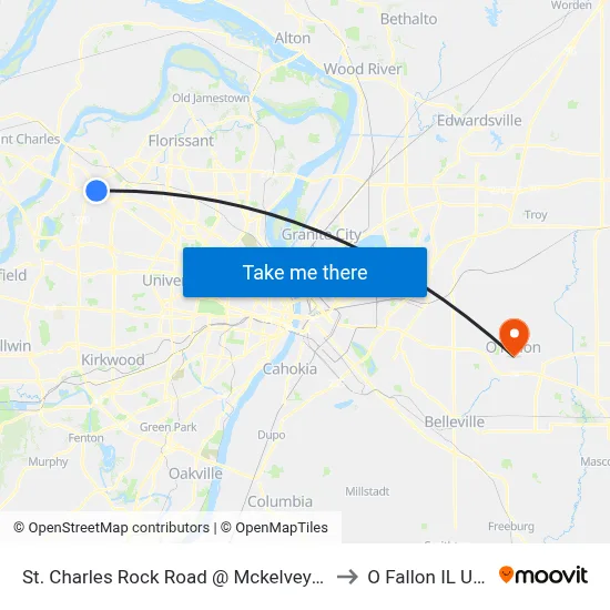 St. Charles Rock Road @ Mckelvey Wb to O Fallon IL USA map
