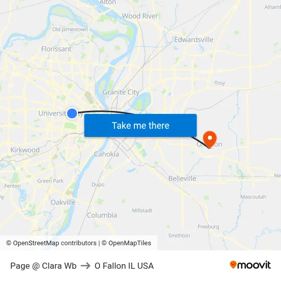 Page @ Clara Wb to O Fallon IL USA map