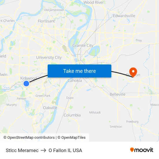 Stlcc Meramec to O Fallon IL USA map