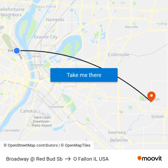 Broadway @ Red Bud Sb to O Fallon IL USA map