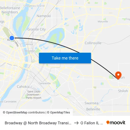 Broadway @ North Broadway Transit Ctr Sb to O Fallon IL USA map