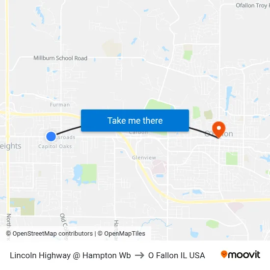 Lincoln Highway @ Hampton Wb to O Fallon IL USA map