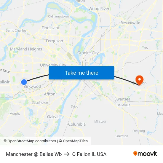 Manchester @ Ballas Wb to O Fallon IL USA map