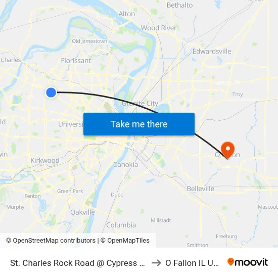 St. Charles Rock Road @ Cypress Eb to O Fallon IL USA map