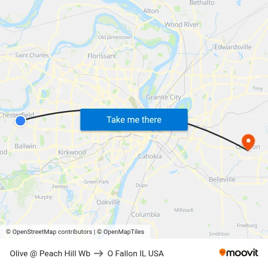 Olive @ Peach Hill Wb to O Fallon IL USA map