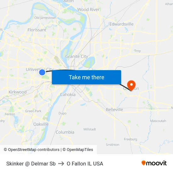 Skinker @ Delmar Sb to O Fallon IL USA map