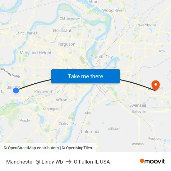 Manchester @ Lindy Wb to O Fallon IL USA map