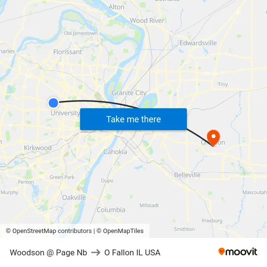 Woodson @ Page Nb to O Fallon IL USA map