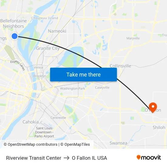 Riverview Transit Center to O Fallon IL USA map