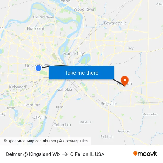 Delmar @ Kingsland Wb to O Fallon IL USA map