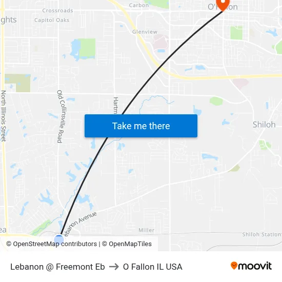 Lebanon @ Freemont Eb to O Fallon IL USA map