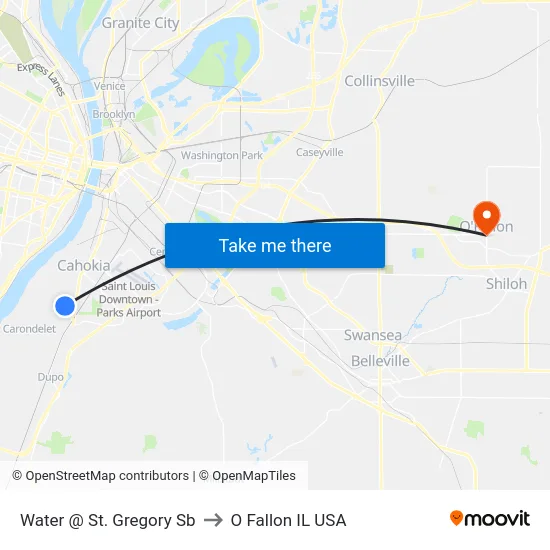 Water @ St. Gregory Sb to O Fallon IL USA map