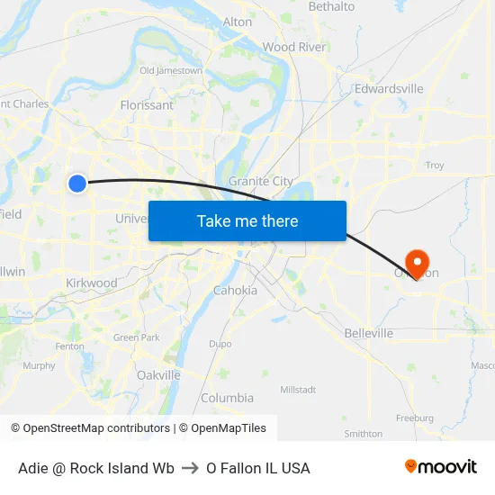 Adie @ Rock Island Wb to O Fallon IL USA map