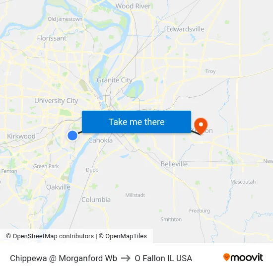 Chippewa @ Morganford Wb to O Fallon IL USA map