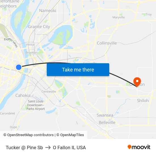 Tucker @ Pine Sb to O Fallon IL USA map
