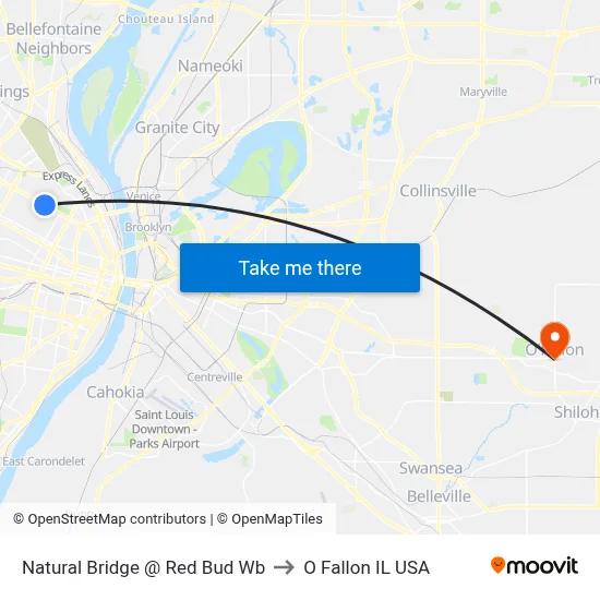 Natural Bridge @ Red Bud Wb to O Fallon IL USA map