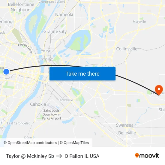Taylor @ Mckinley Sb to O Fallon IL USA map
