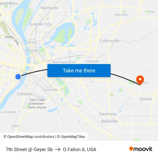 7th Street @ Geyer Sb to O Fallon IL USA map