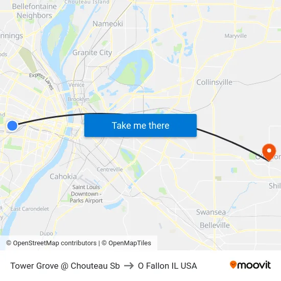 Tower Grove @ Chouteau Sb to O Fallon IL USA map