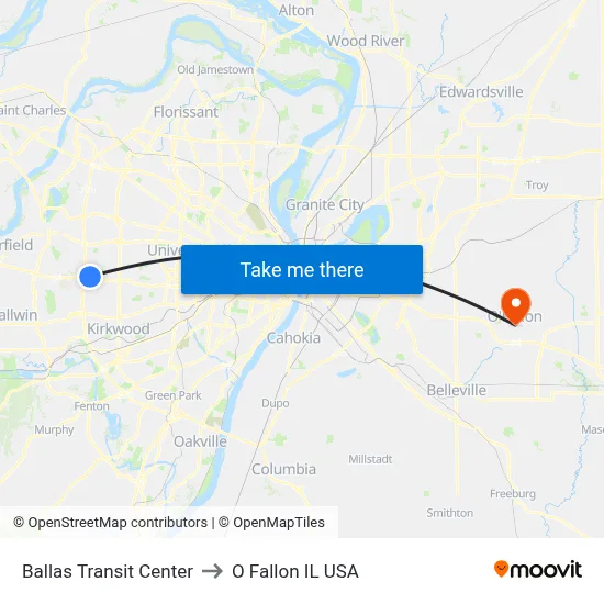 Ballas Transit Center to O Fallon IL USA map