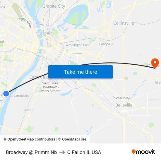 Broadway @ Primm Nb to O Fallon IL USA map