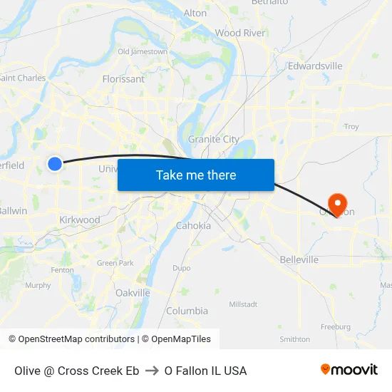 Olive @ Cross Creek Eb to O Fallon IL USA map