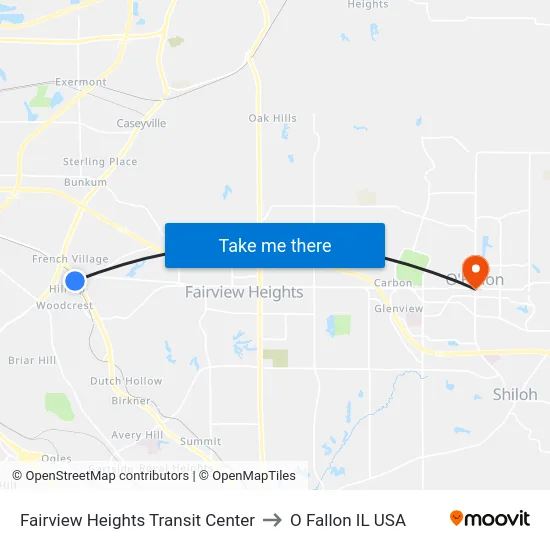 Fairview Heights Transit Center to O Fallon IL USA map