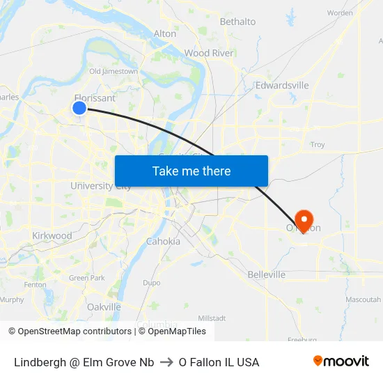 Lindbergh @ Elm Grove Nb to O Fallon IL USA map