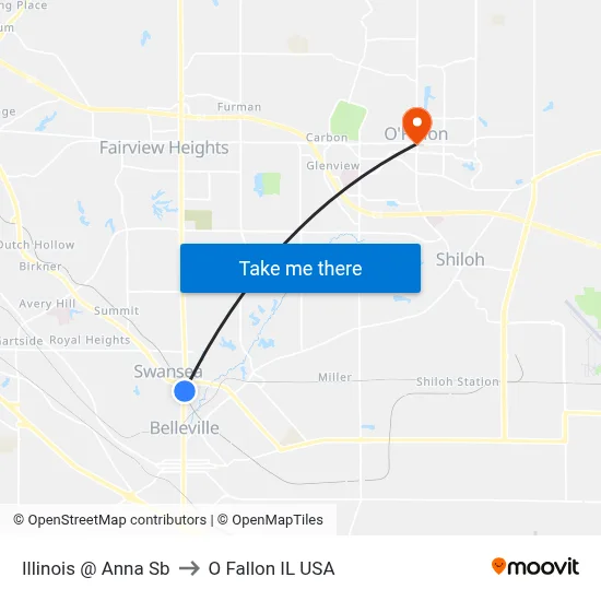Illinois @ Anna Sb to O Fallon IL USA map