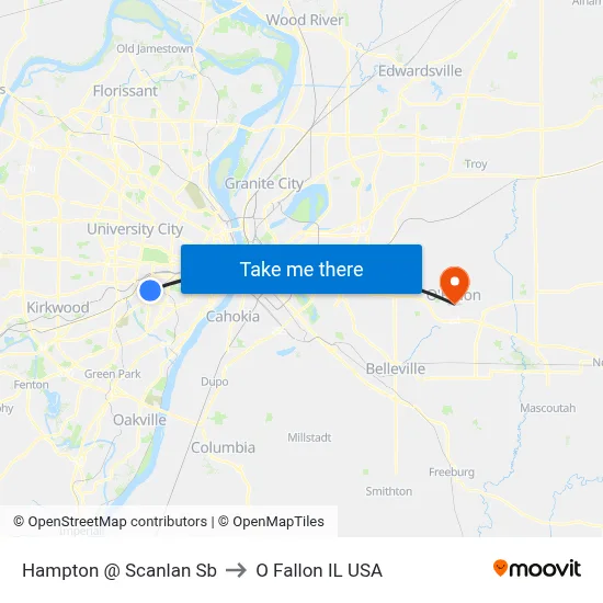Hampton @ Scanlan Sb to O Fallon IL USA map