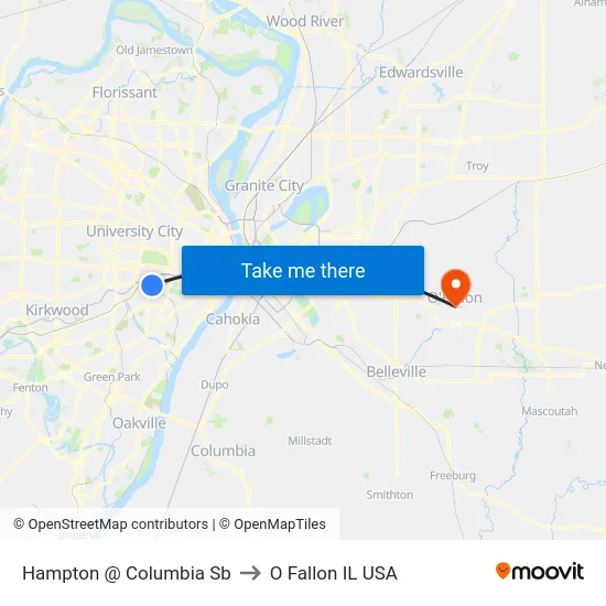 Hampton @ Columbia Sb to O Fallon IL USA map