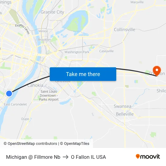 Michigan @ Fillmore Nb to O Fallon IL USA map