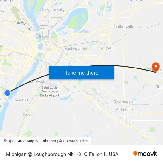 Michigan @ Loughborough Nb to O Fallon IL USA map