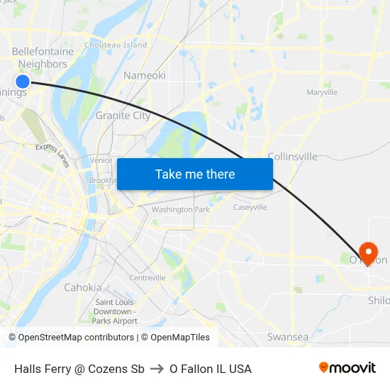 Halls Ferry @ Cozens Sb to O Fallon IL USA map