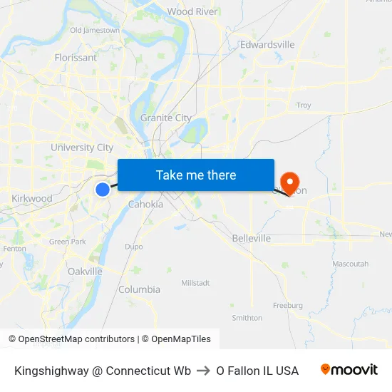 Kingshighway @ Connecticut Wb to O Fallon IL USA map