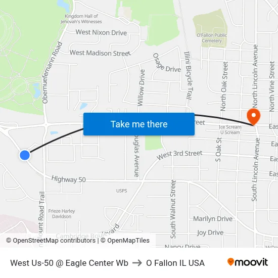 West Us-50 @ Eagle Center Wb to O Fallon IL USA map