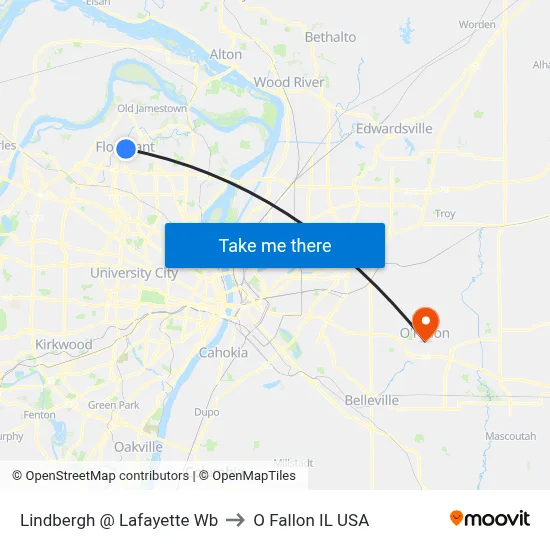 Lindbergh @ Lafayette Wb to O Fallon IL USA map
