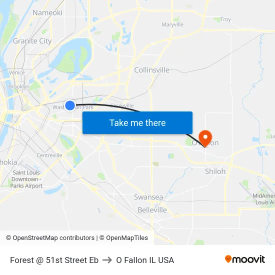 Forest @ 51st Street Eb to O Fallon IL USA map