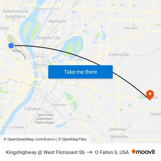 Kingshighway @ West Florissant Sb to O Fallon IL USA map