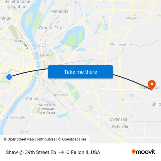 Shaw @ 39th Street Eb to O Fallon IL USA map
