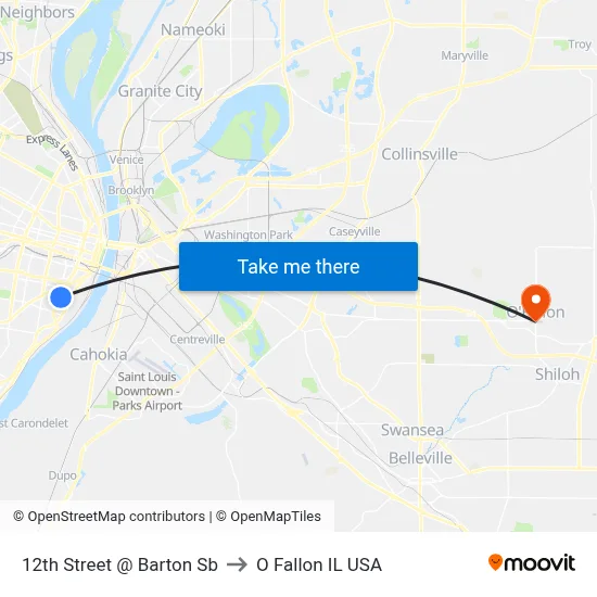 12th Street @ Barton Sb to O Fallon IL USA map