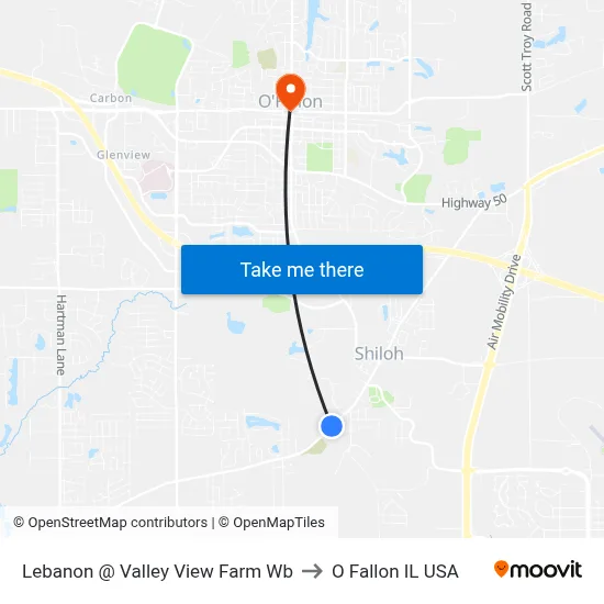 Lebanon @ Valley View Farm Wb to O Fallon IL USA map