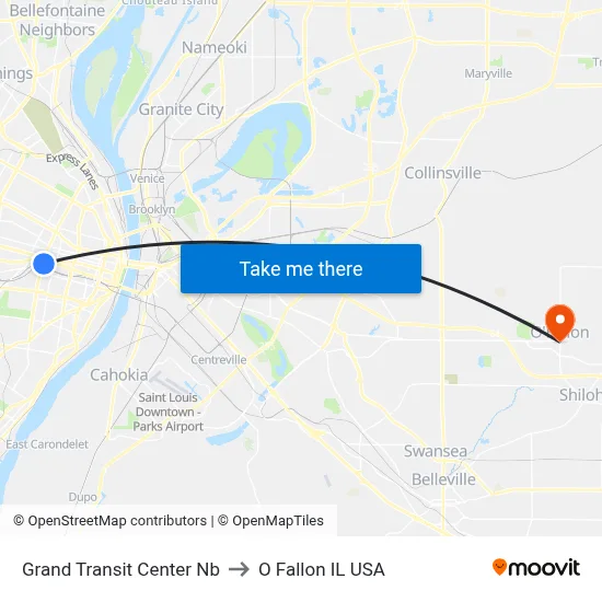 Grand Transit Center Nb to O Fallon IL USA map