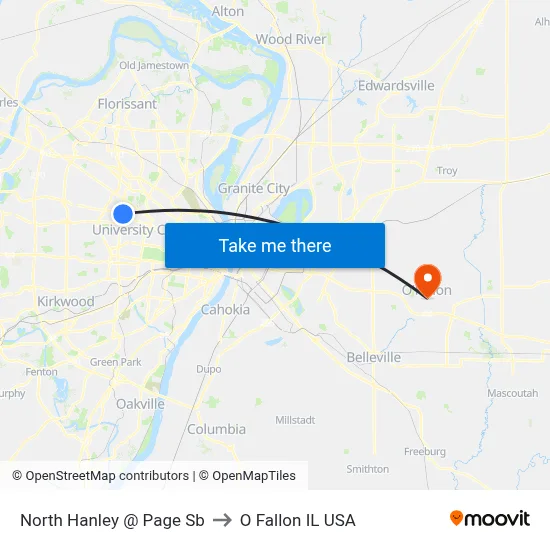 North Hanley @ Page Sb to O Fallon IL USA map