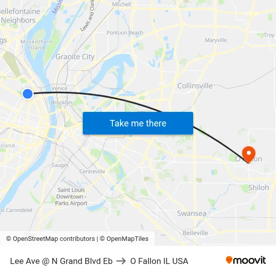Lee Ave @ N Grand Blvd Eb to O Fallon IL USA map
