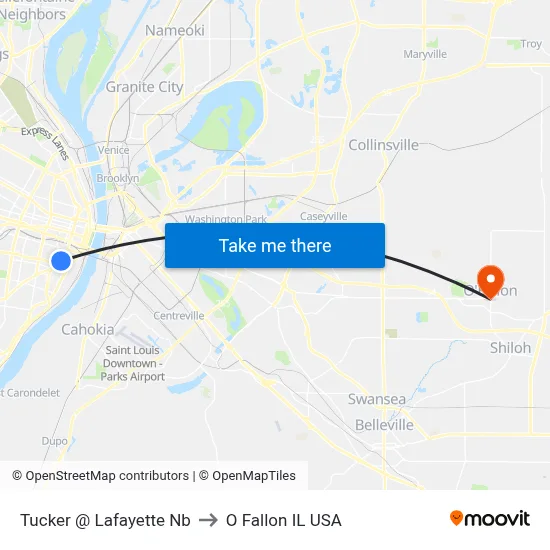 Tucker @ Lafayette Nb to O Fallon IL USA map
