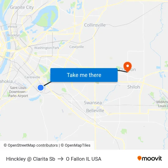 Hinckley @ Clarita Sb to O Fallon IL USA map